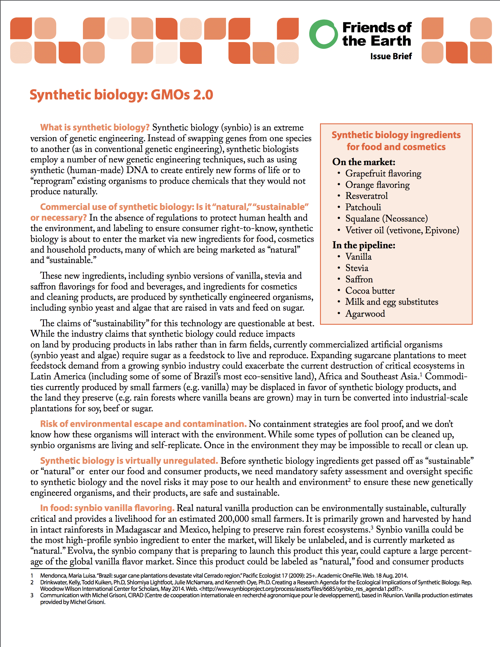 GMOs 2.0: Synthetic Biology Issue Brief