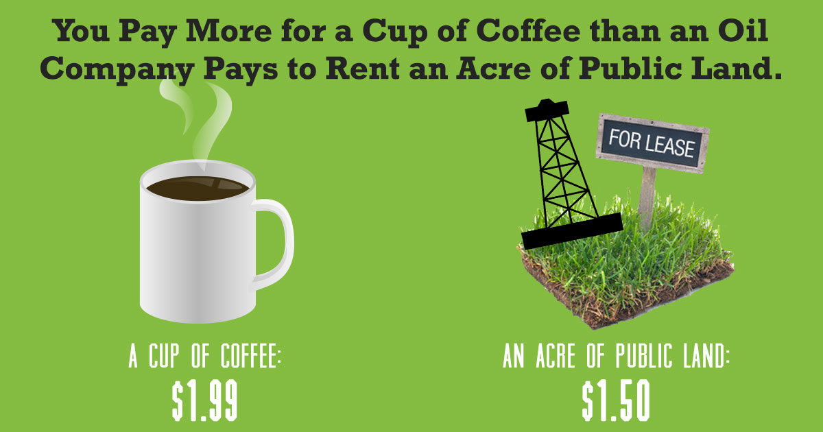 Graphic about a cup of coffee being more expensive than oil company's cost for public land
