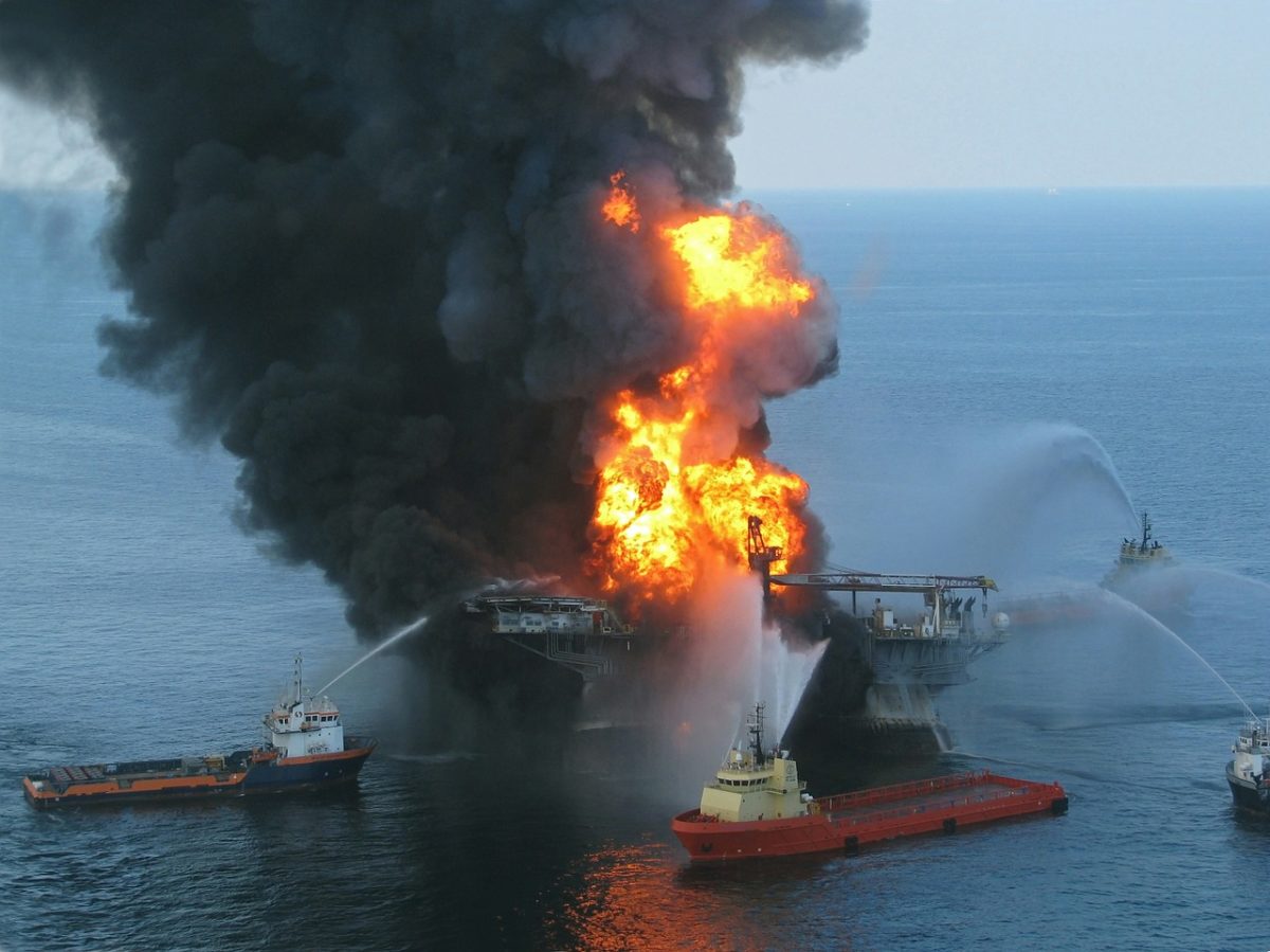 Offshore oil rig on fire