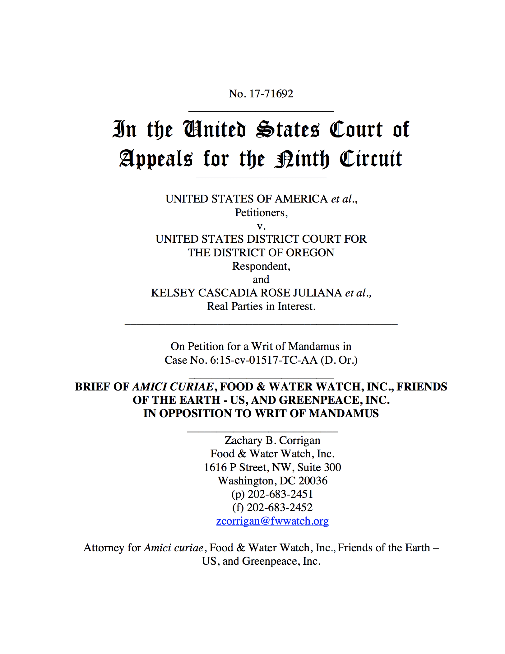 Amicus Brief for Children’s Climate Lawsuit