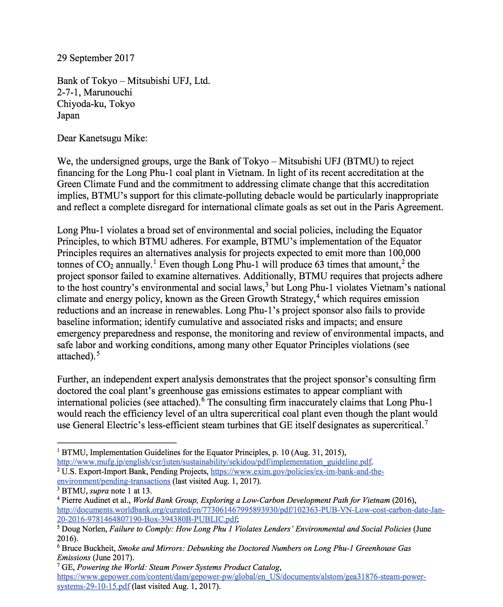 Letter to Bank of Tokyo Regarding Long Phu-1