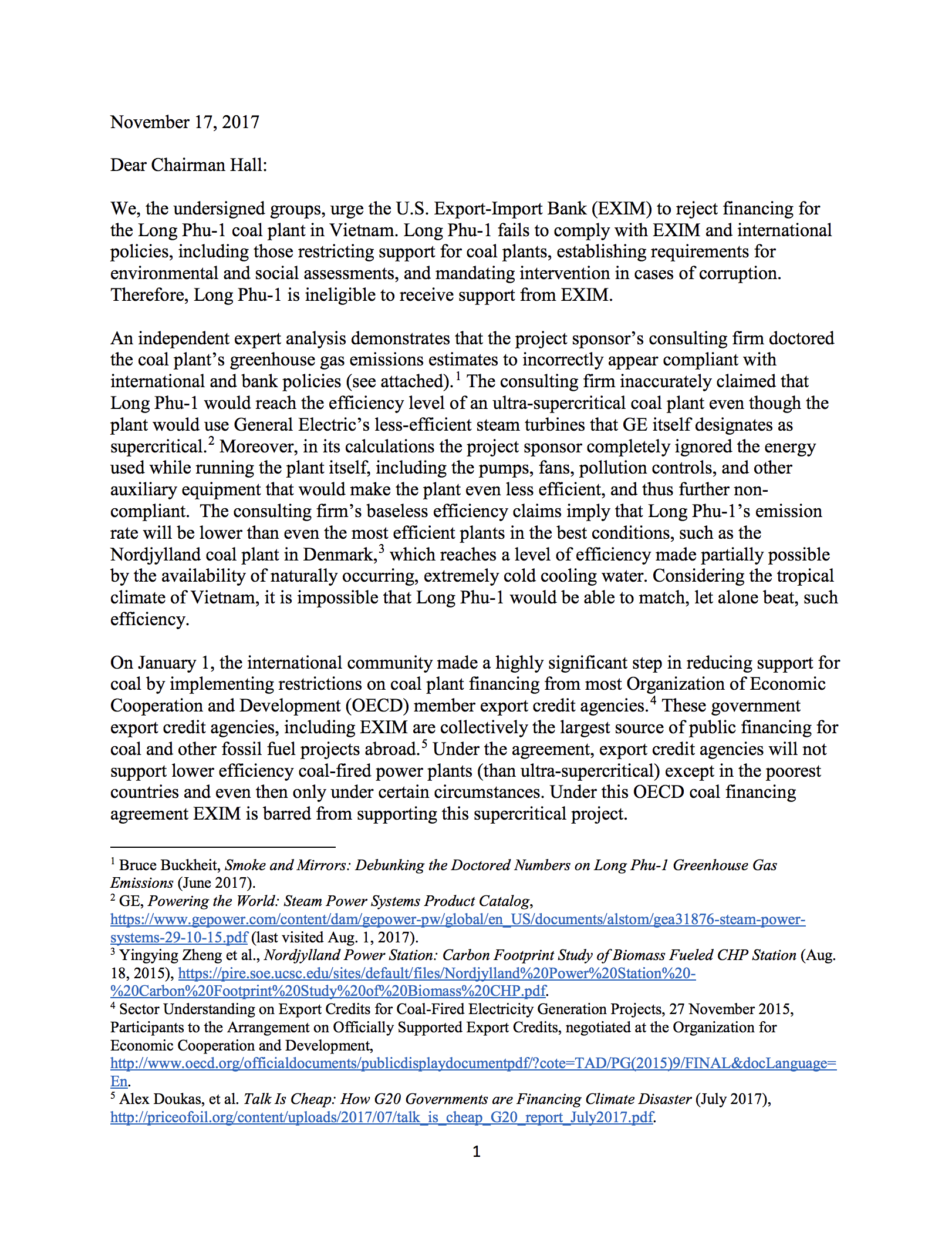 Letter to Ex-Im Bank