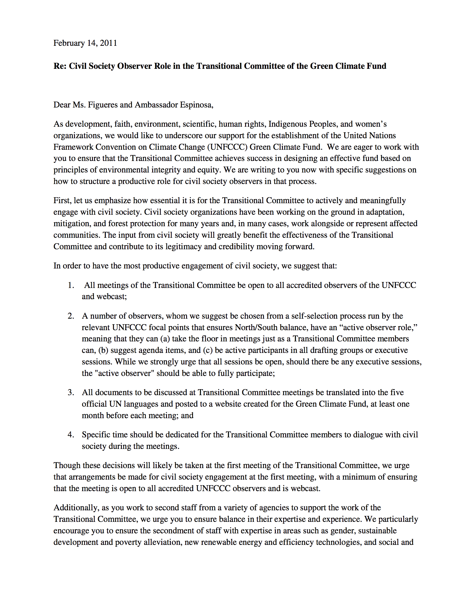 Letter to UN COP regarding CSO role