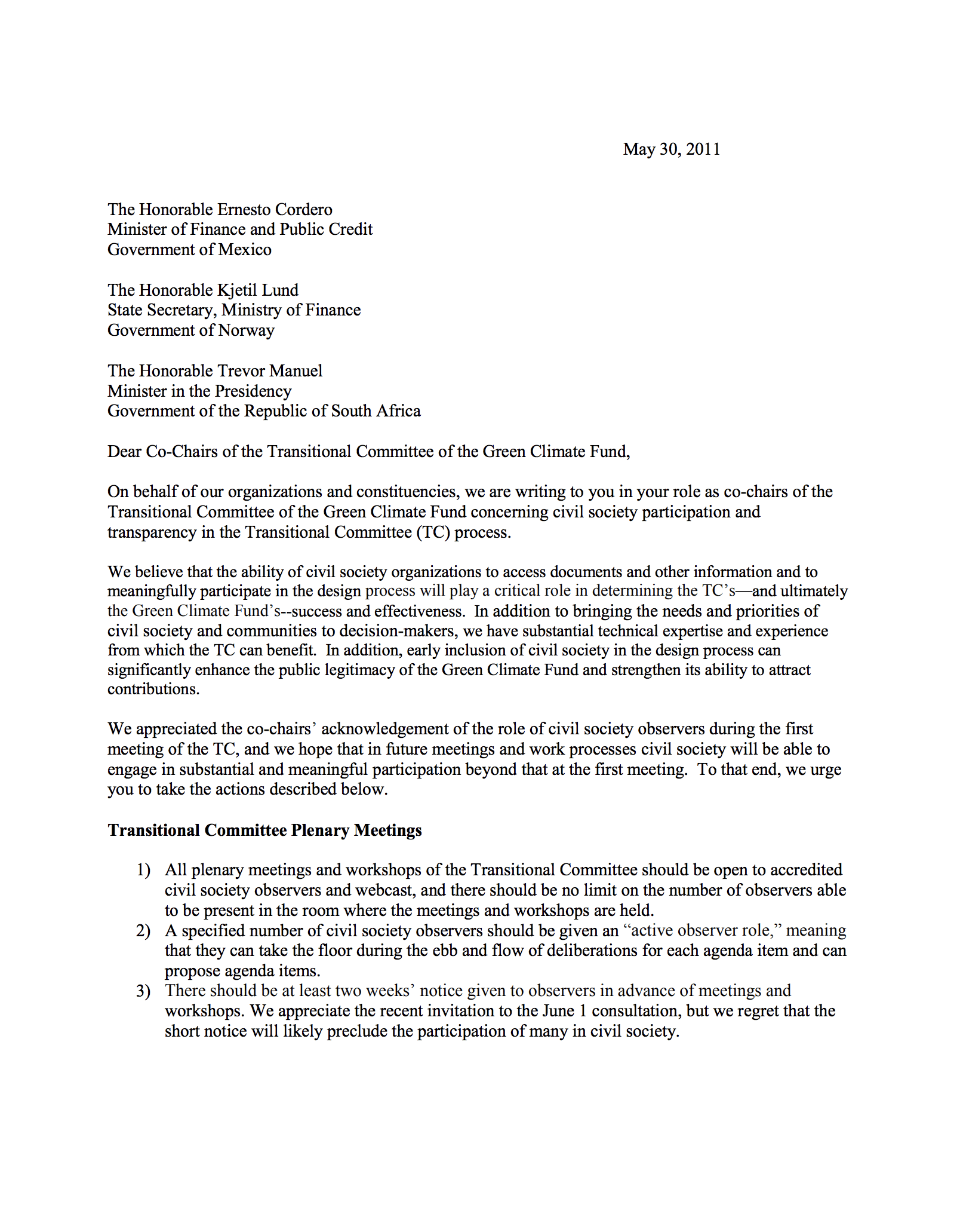 Letter to GCF Transitional Committee (May 2011)