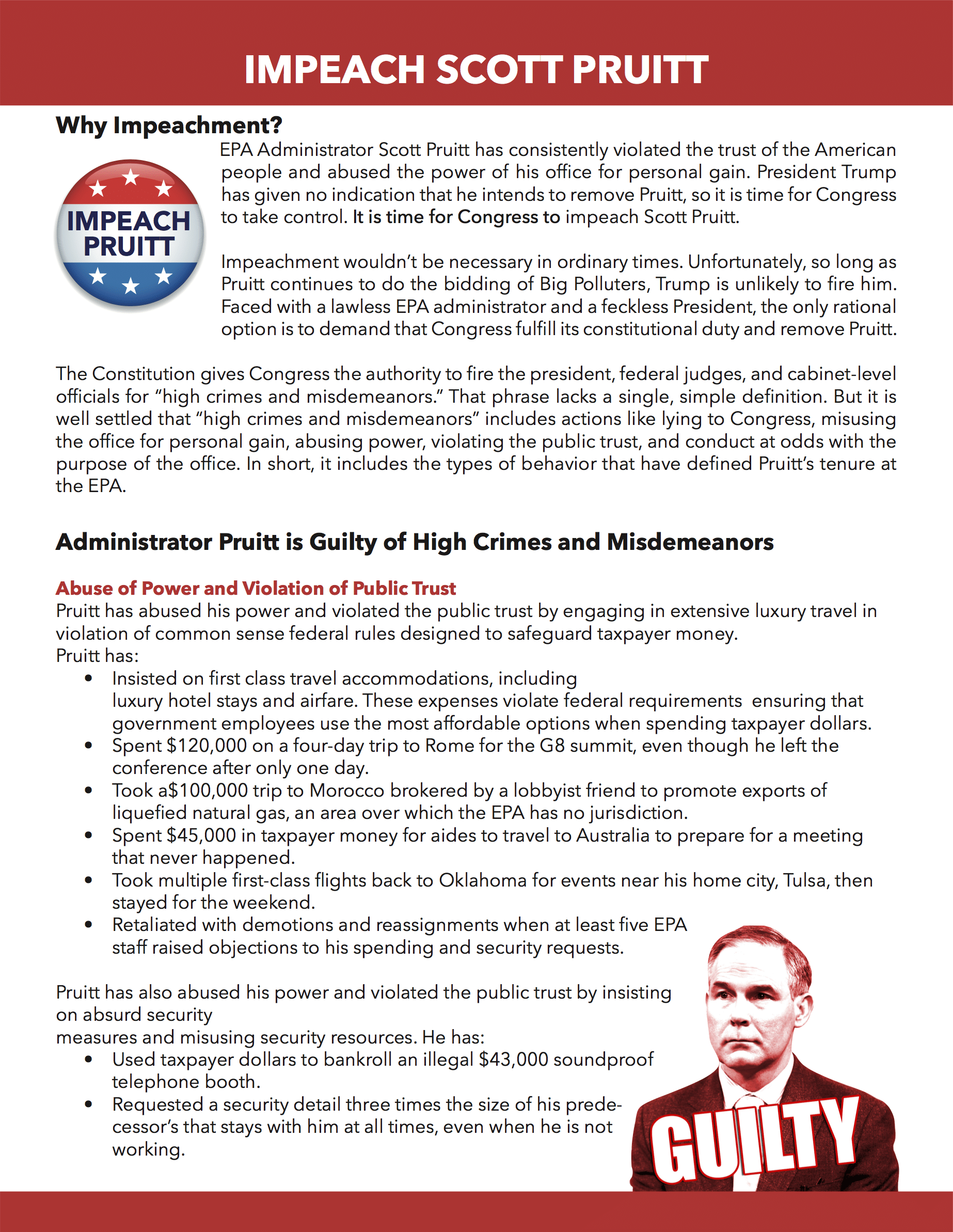 Impeach Scott Pruitt Fact Sheet
