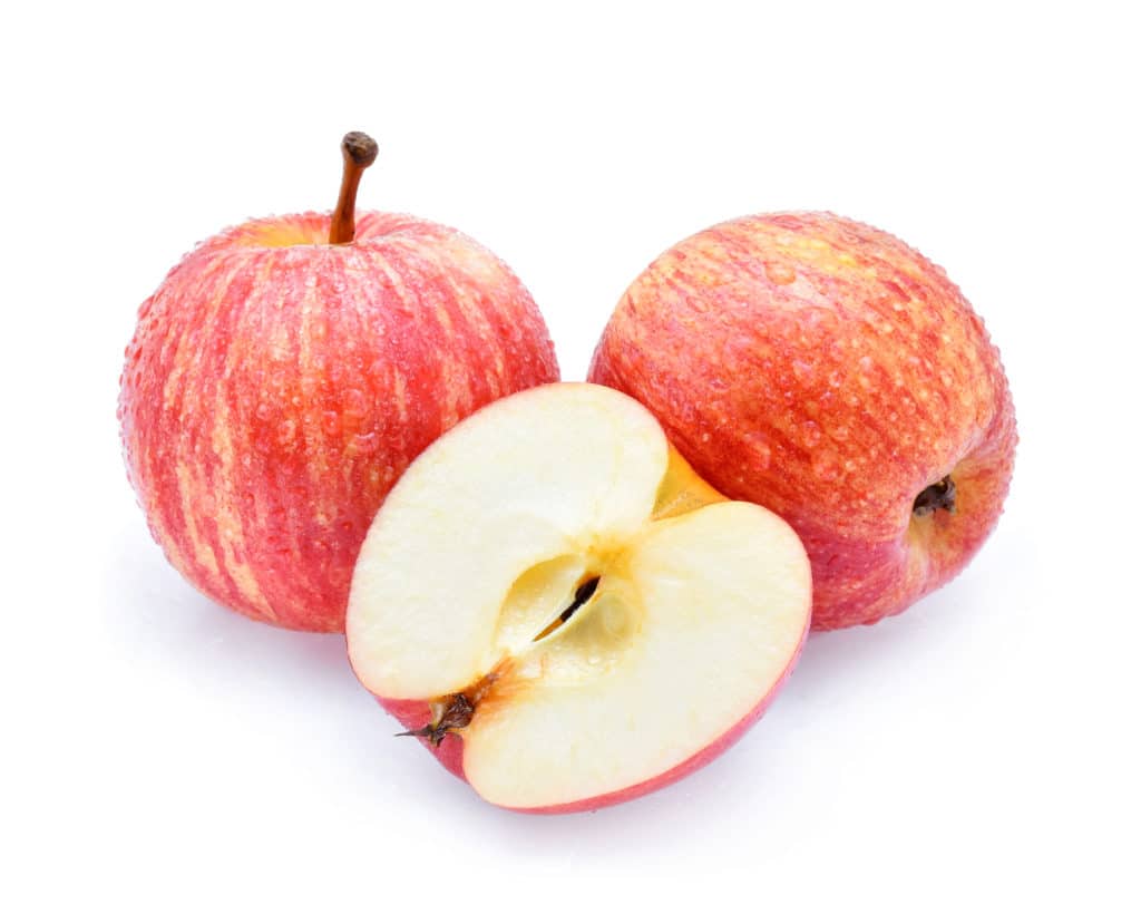 3 apples, 1 cut in half