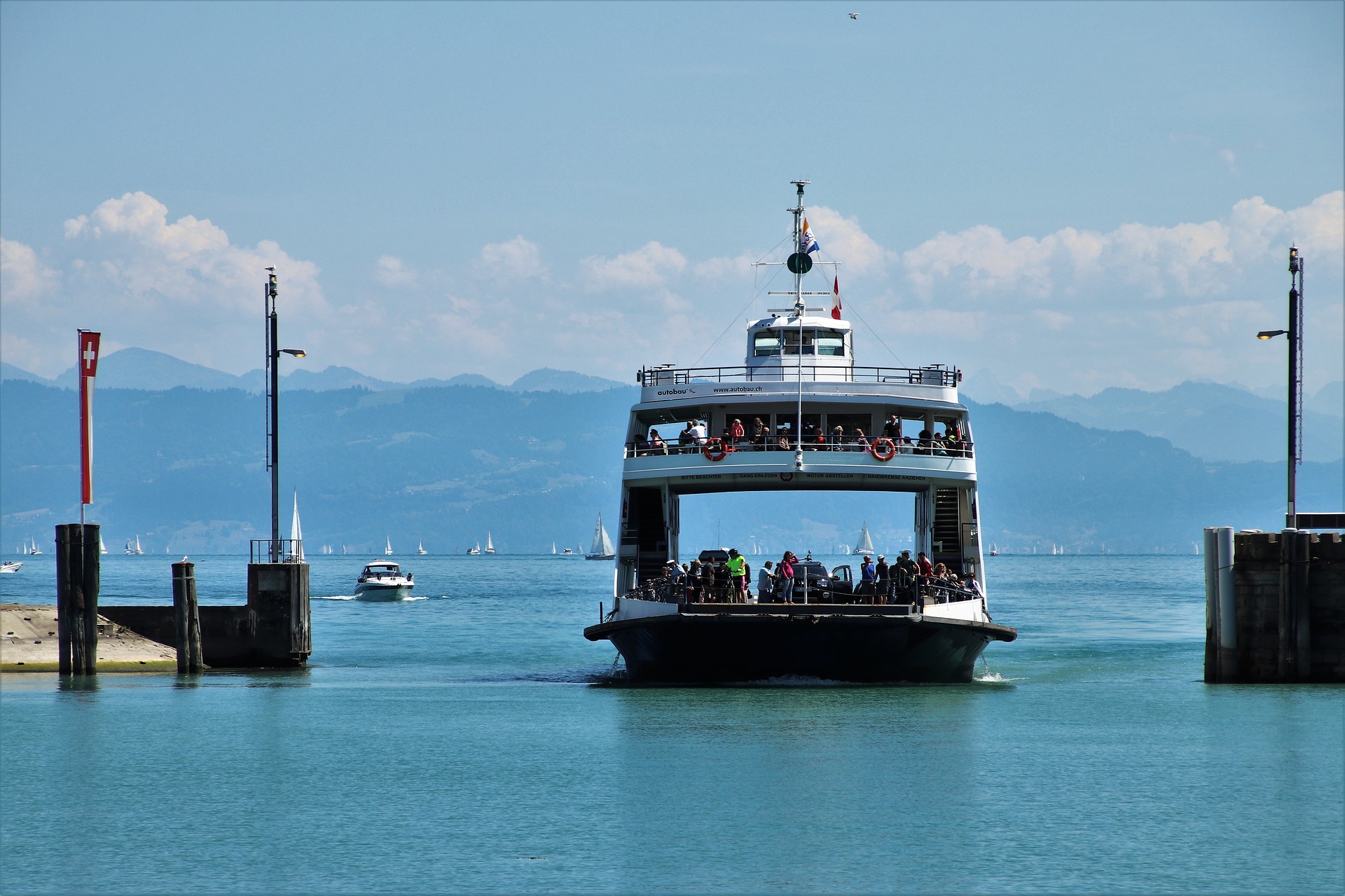 Ferry Carrying Passengers Across Waterway