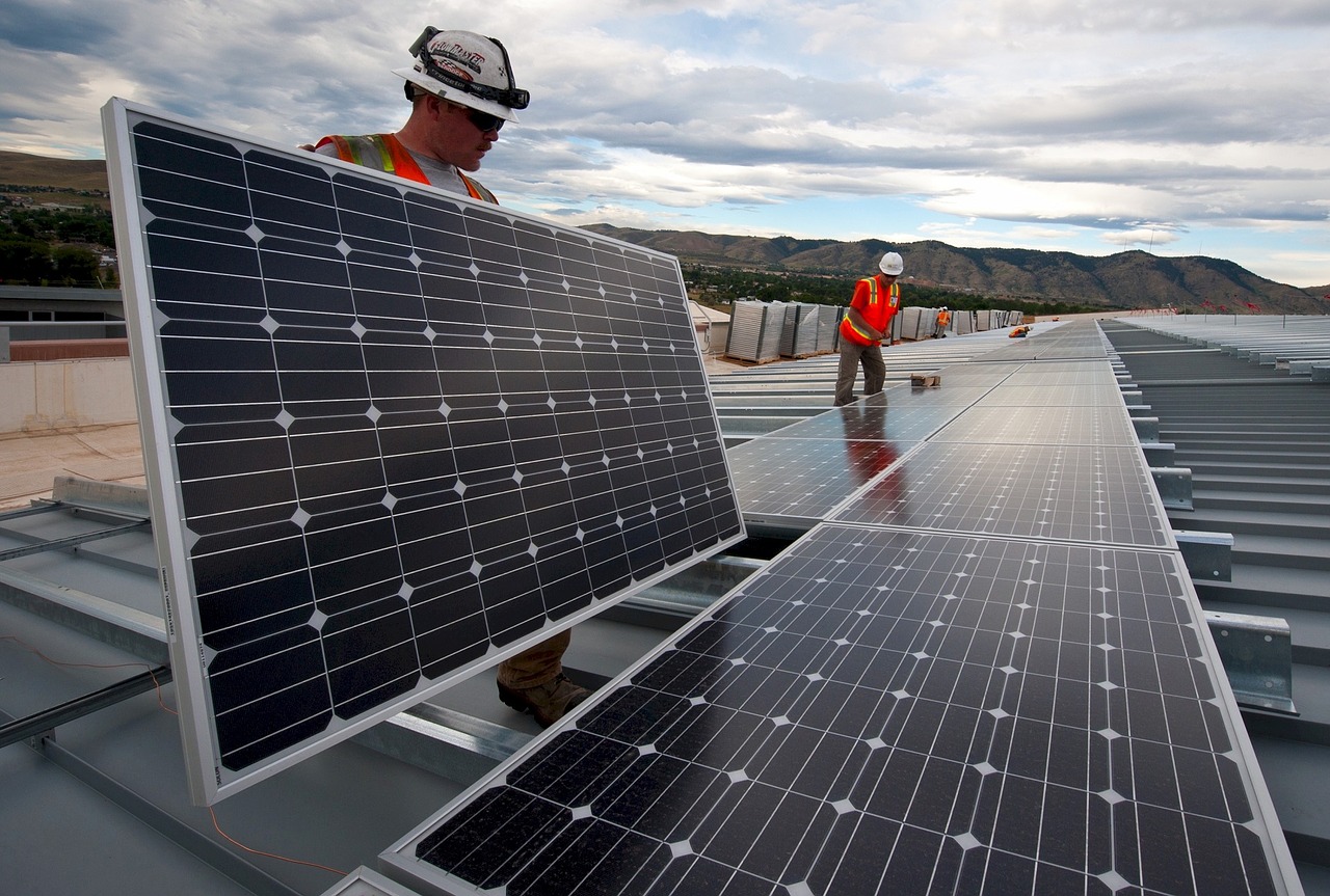 Workers Instal Solar Pannels