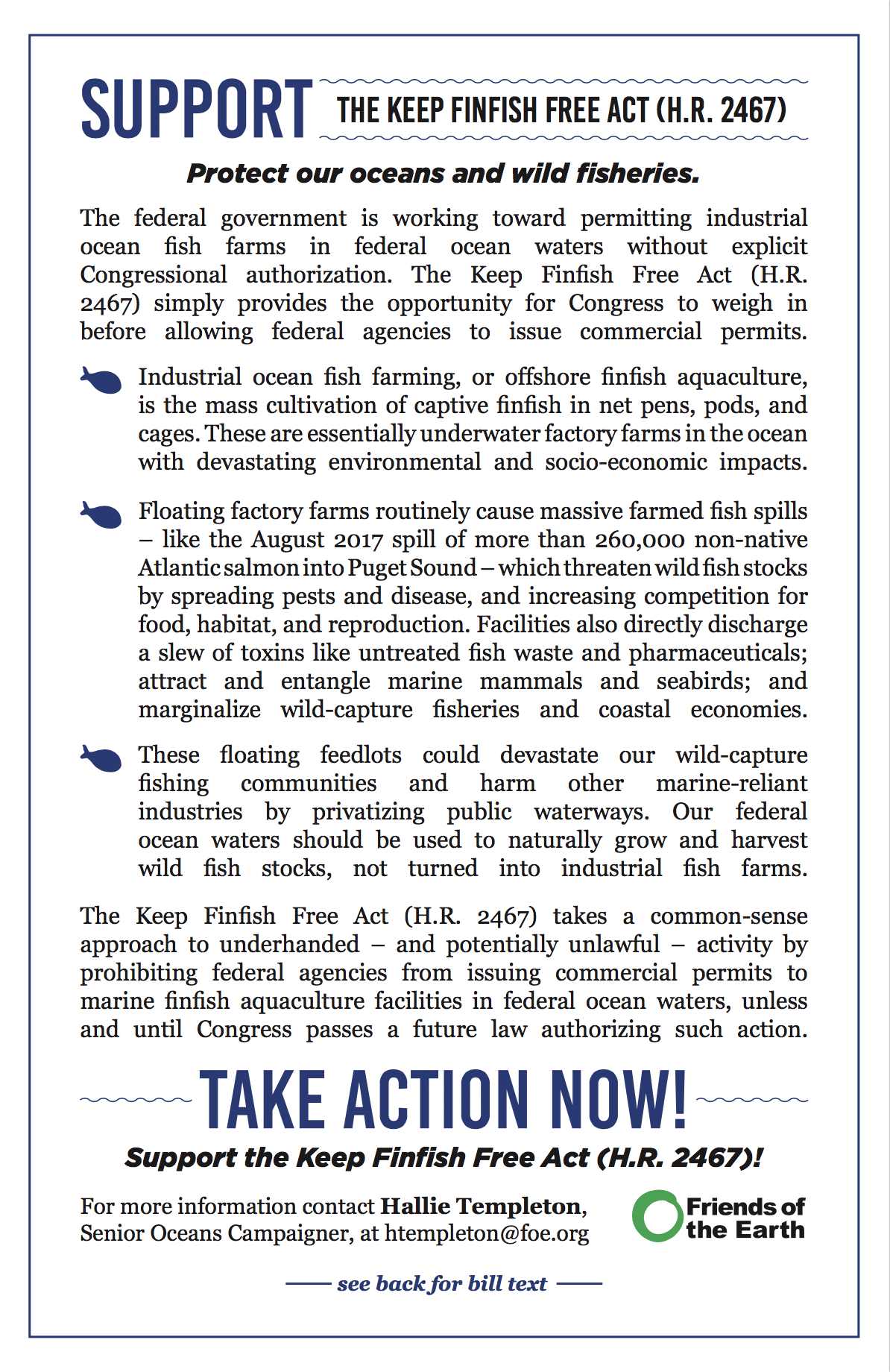 Support the Keep Finfish Free Act (HR 2467)