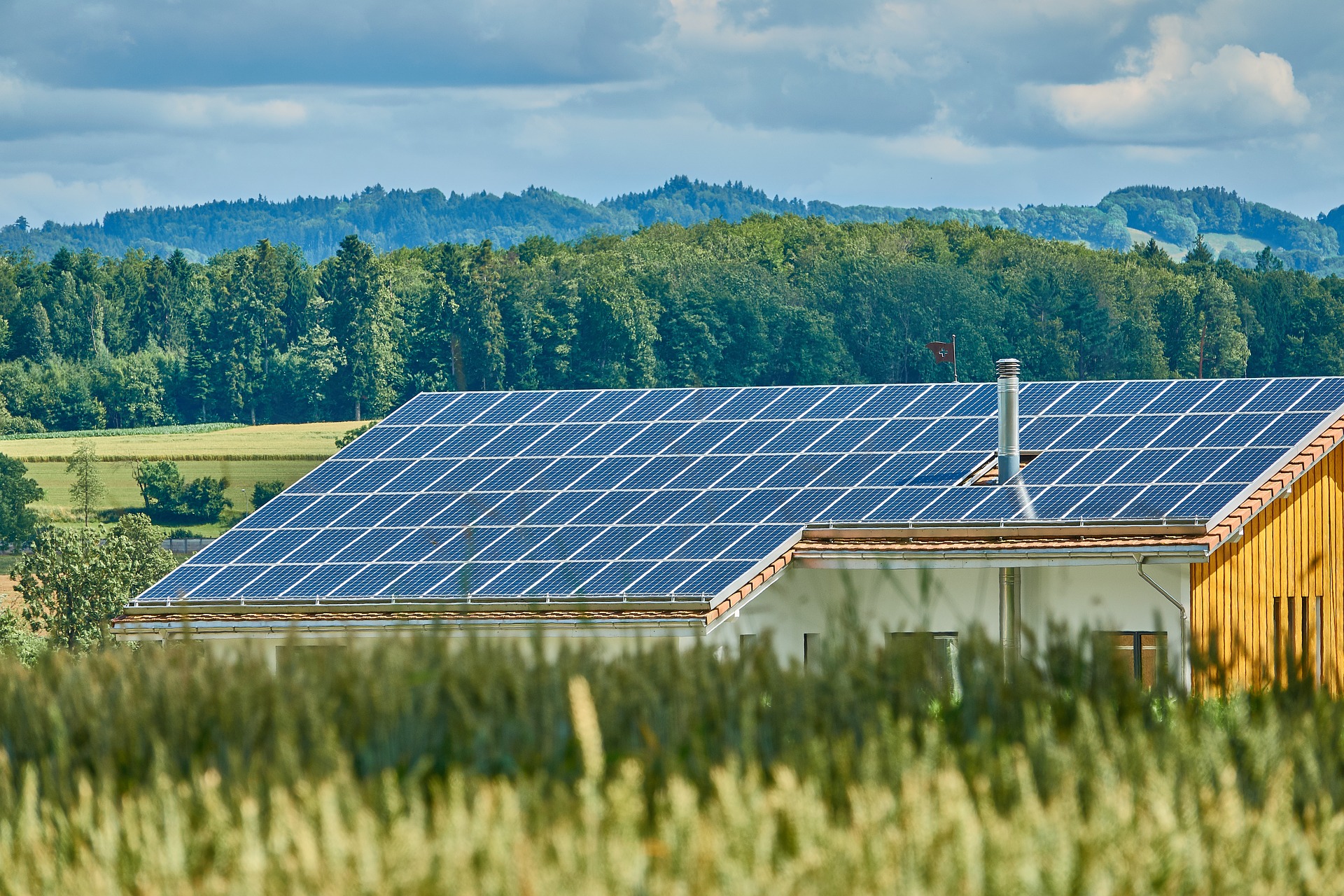 Solar Panels Atop a Building