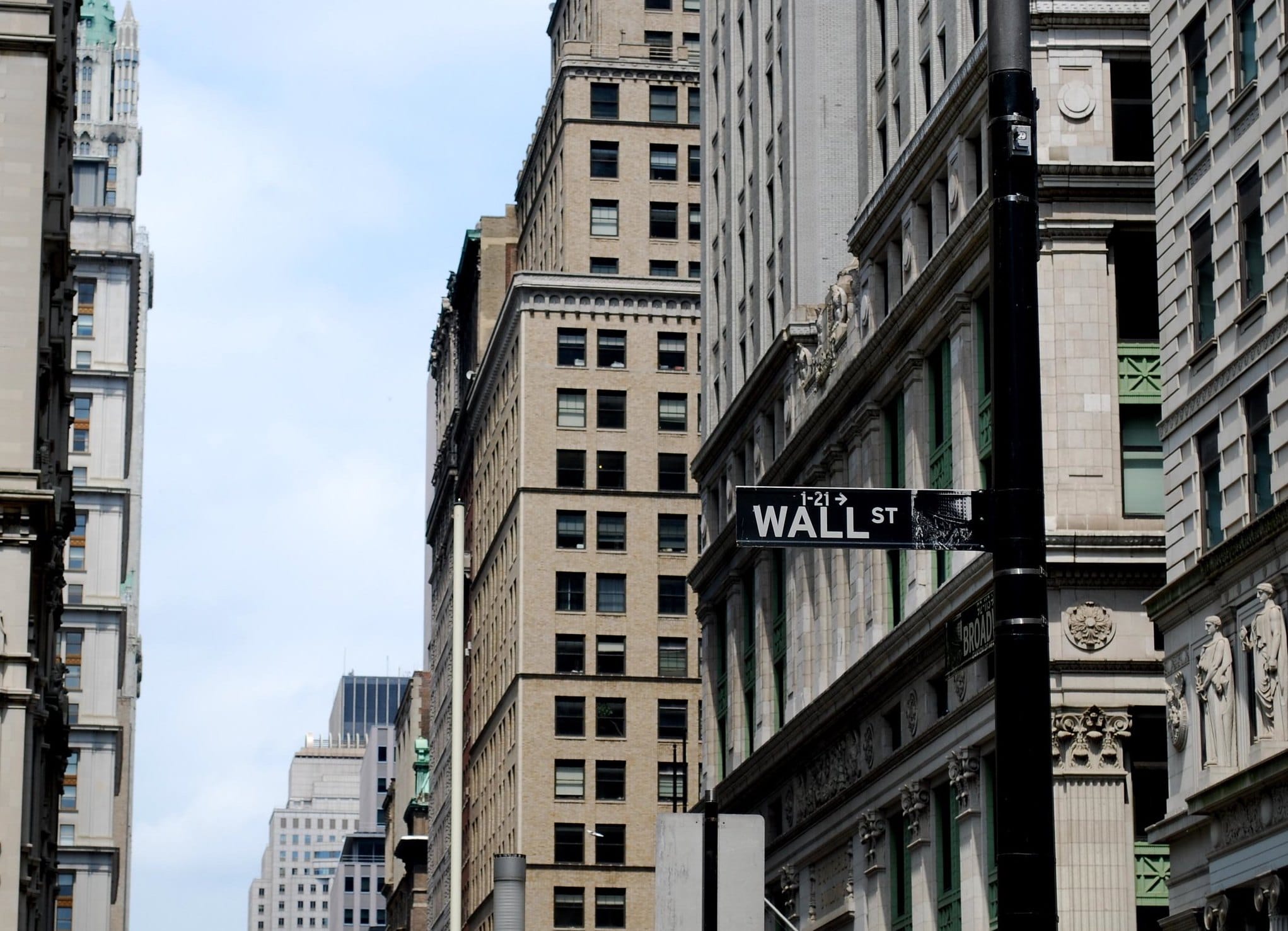 WALL ST sign and Buildings