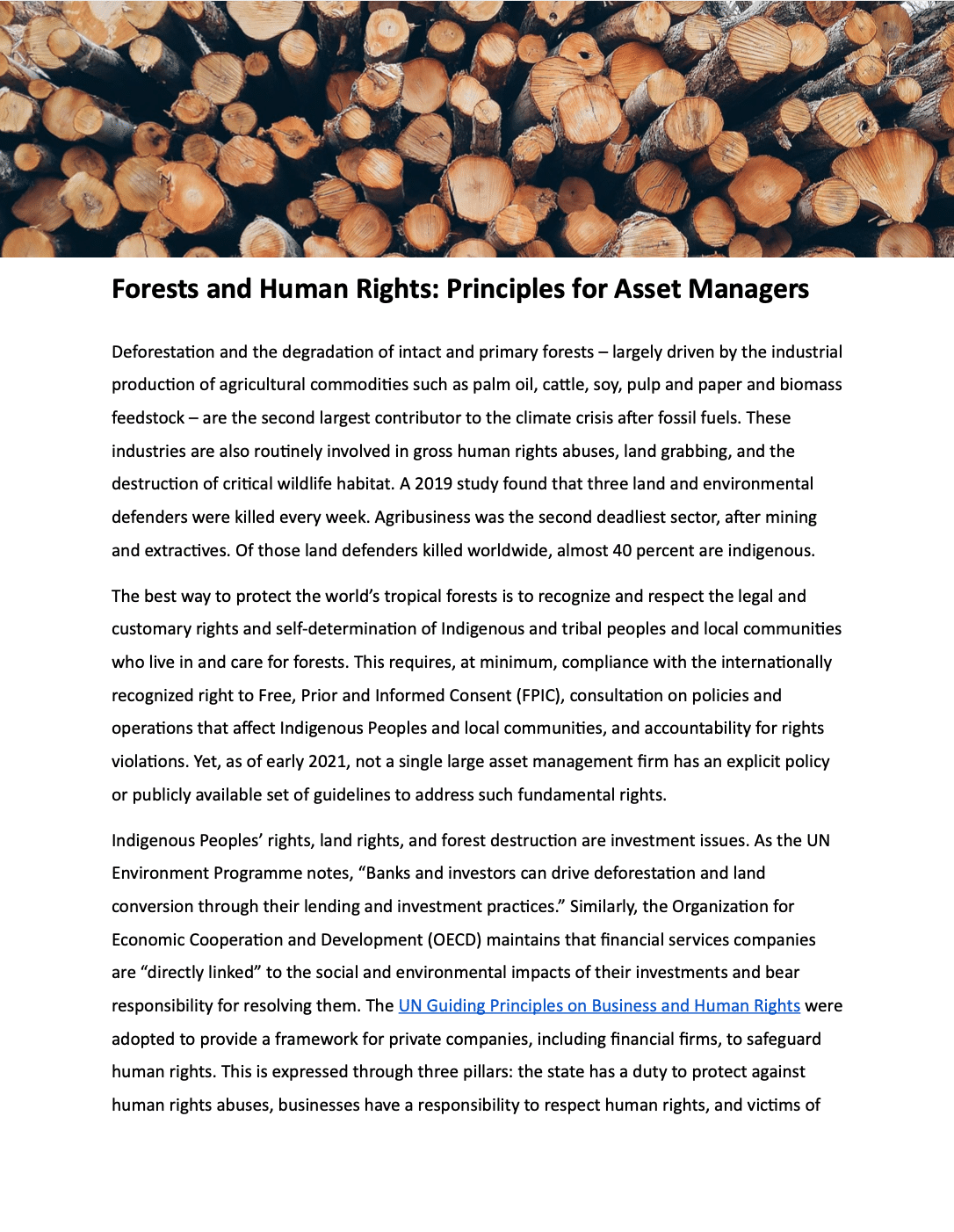 Forests and Human Rights: Principles for Asset Managers