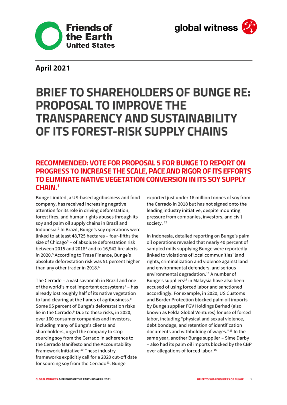 Brief to Shareholders of Bunge April 2021