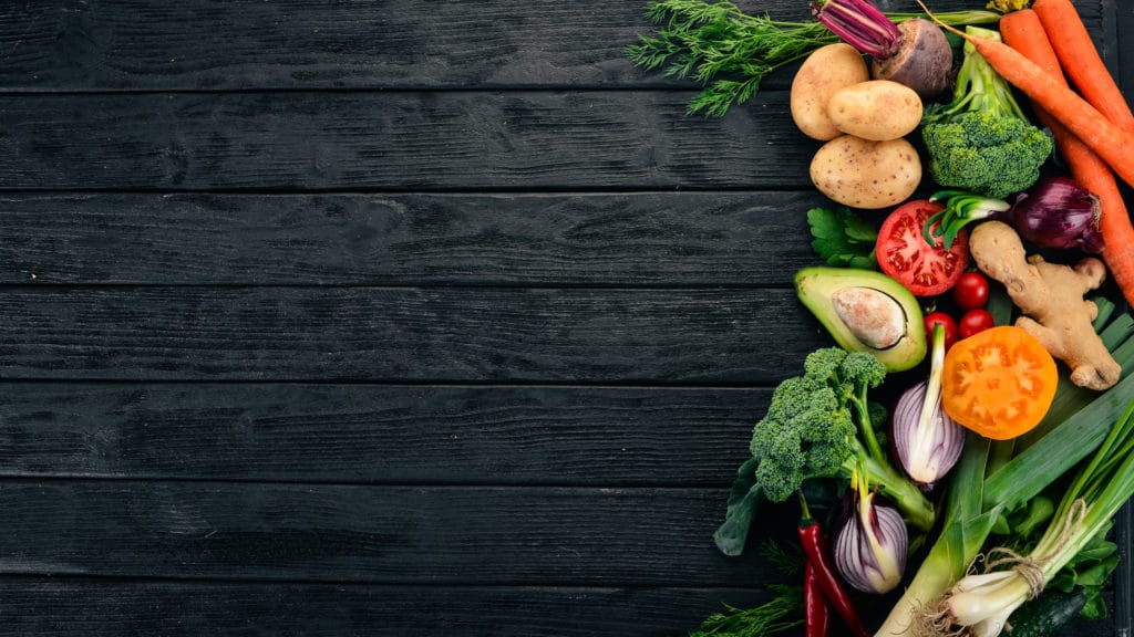 vegetables on black background