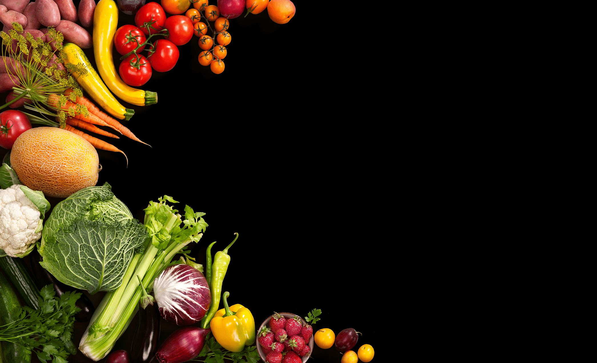 vegetables on black background