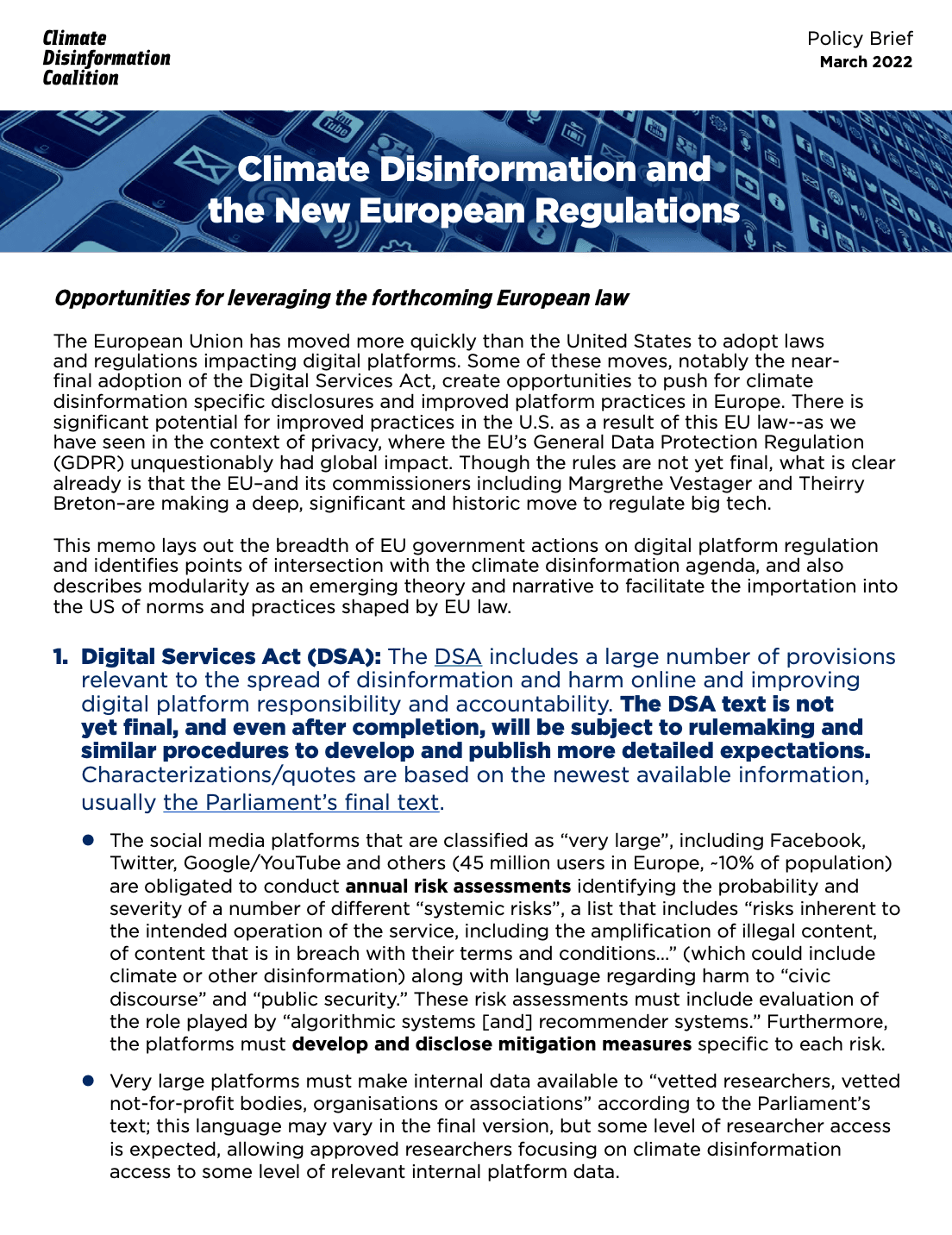 Climate Disinformation and the New European Regulations