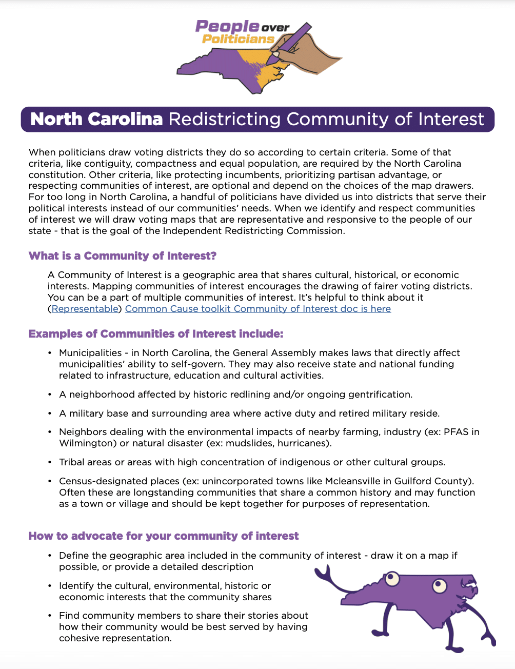 North Carolina redistricting community of interest