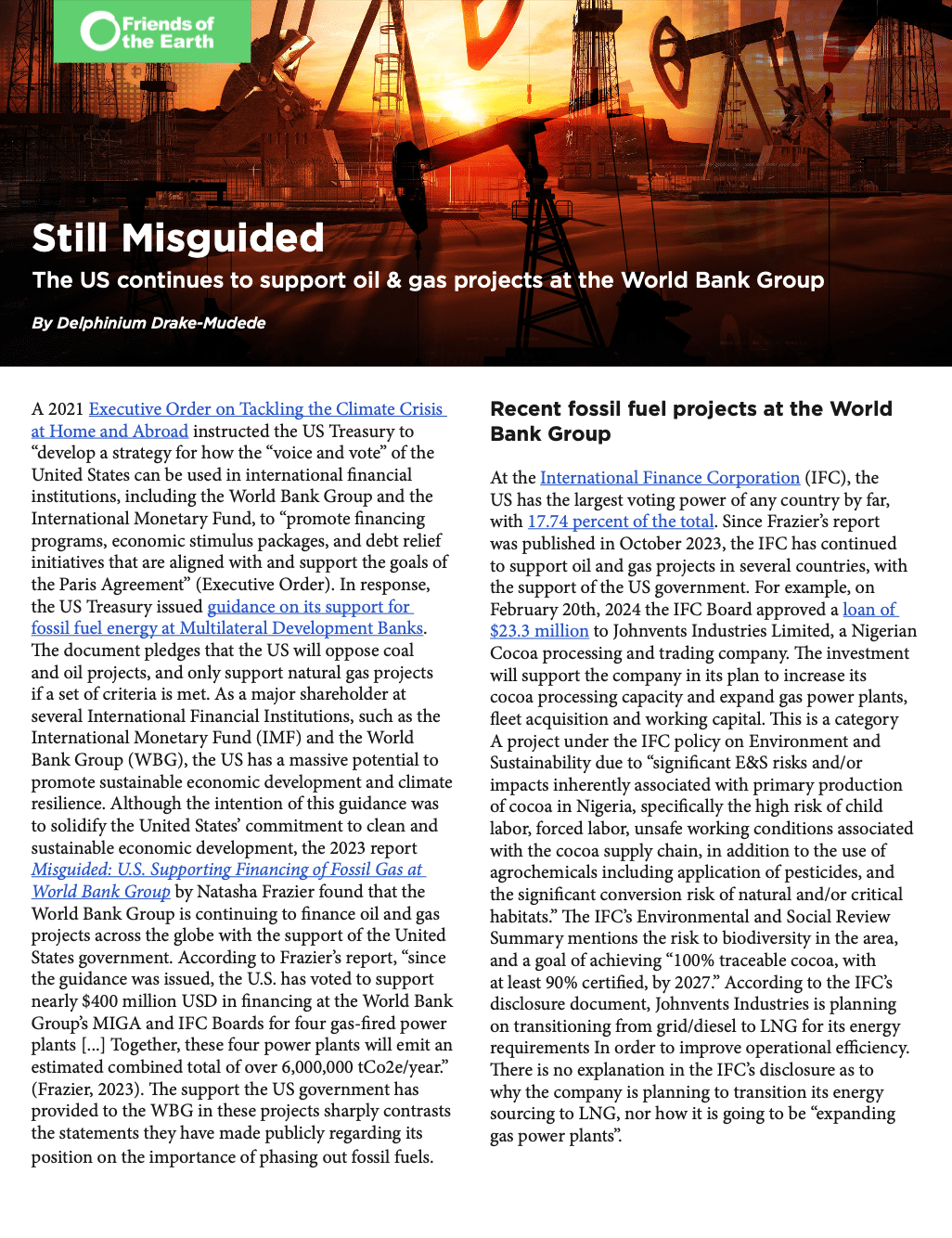 Still Misguided: The US continues to support oil & gas projects at the World Bank Group