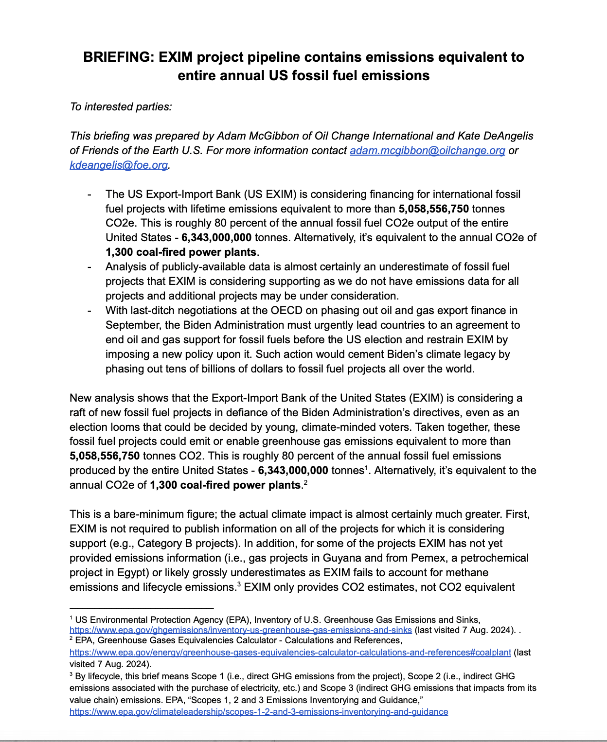 EXIM fossil fuel projects briefing