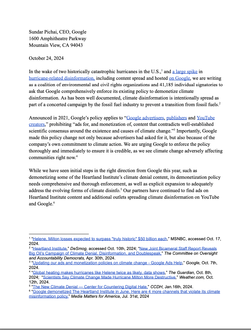 Joint letter on Google disinformation policy