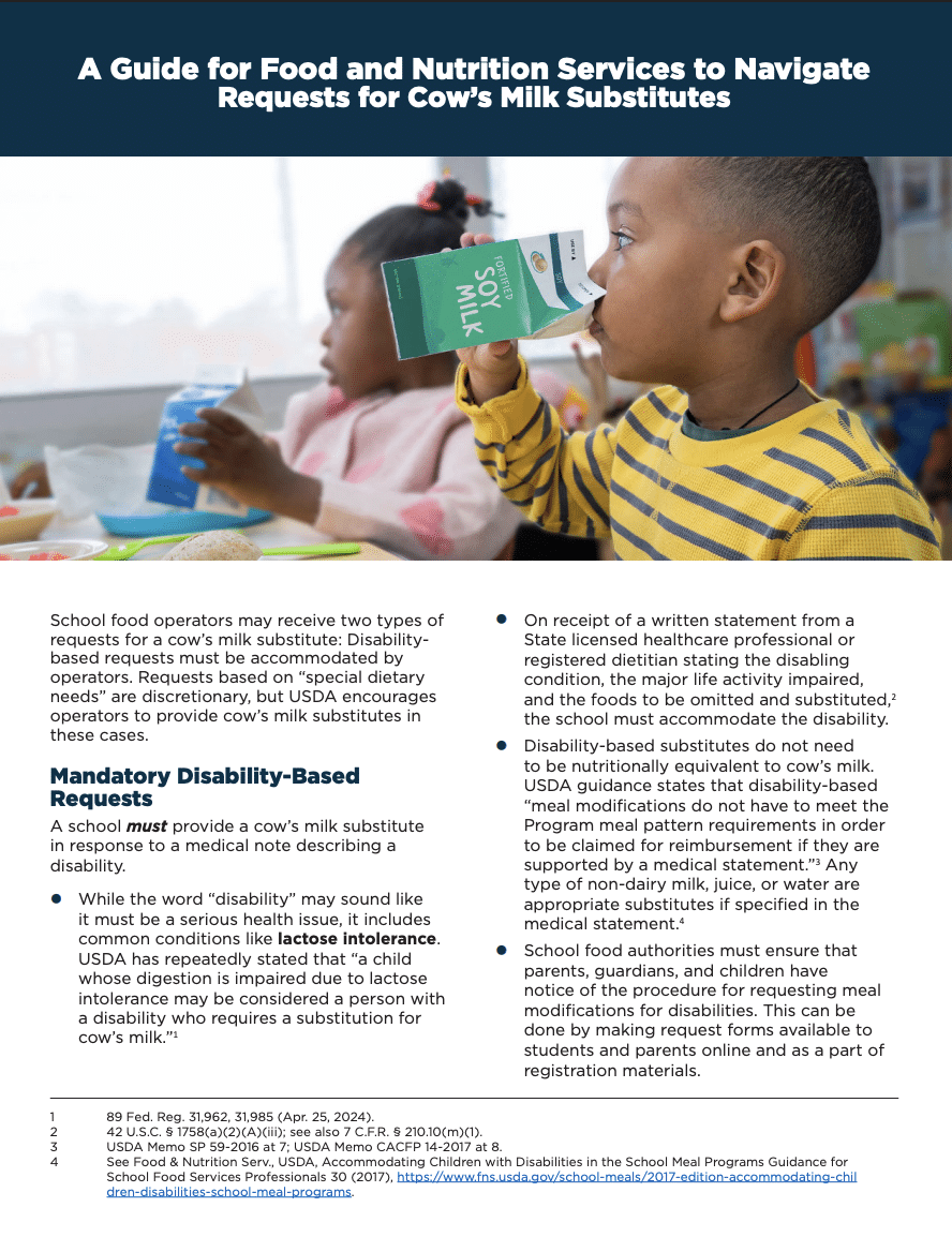 A Guide for Food and Nutrition Services to Navigate Requests for Cow’s Milk Substitutes