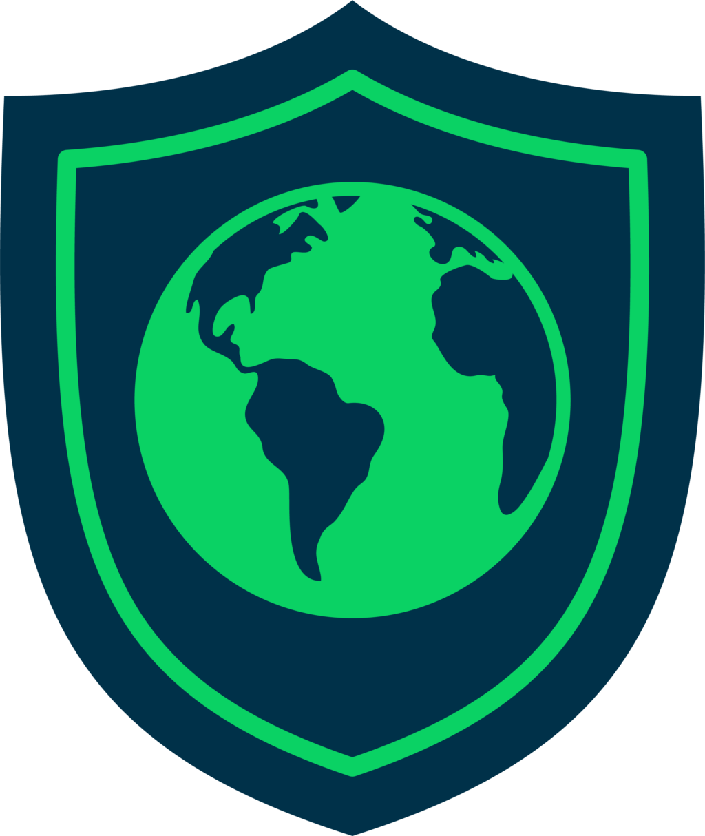 A shield with a globe in the center.