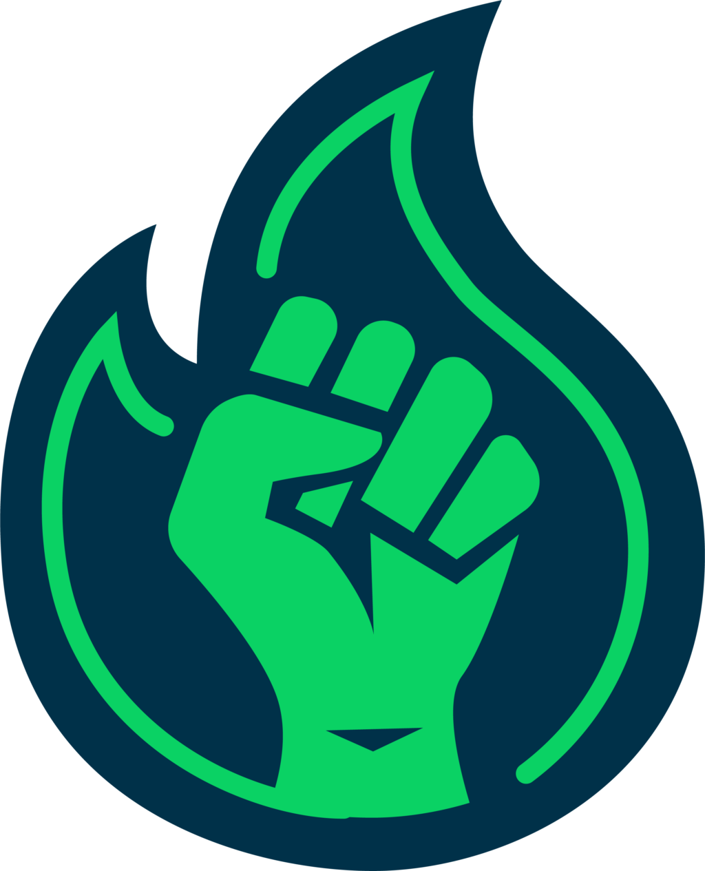 A green fist with a dark blue flame outline.