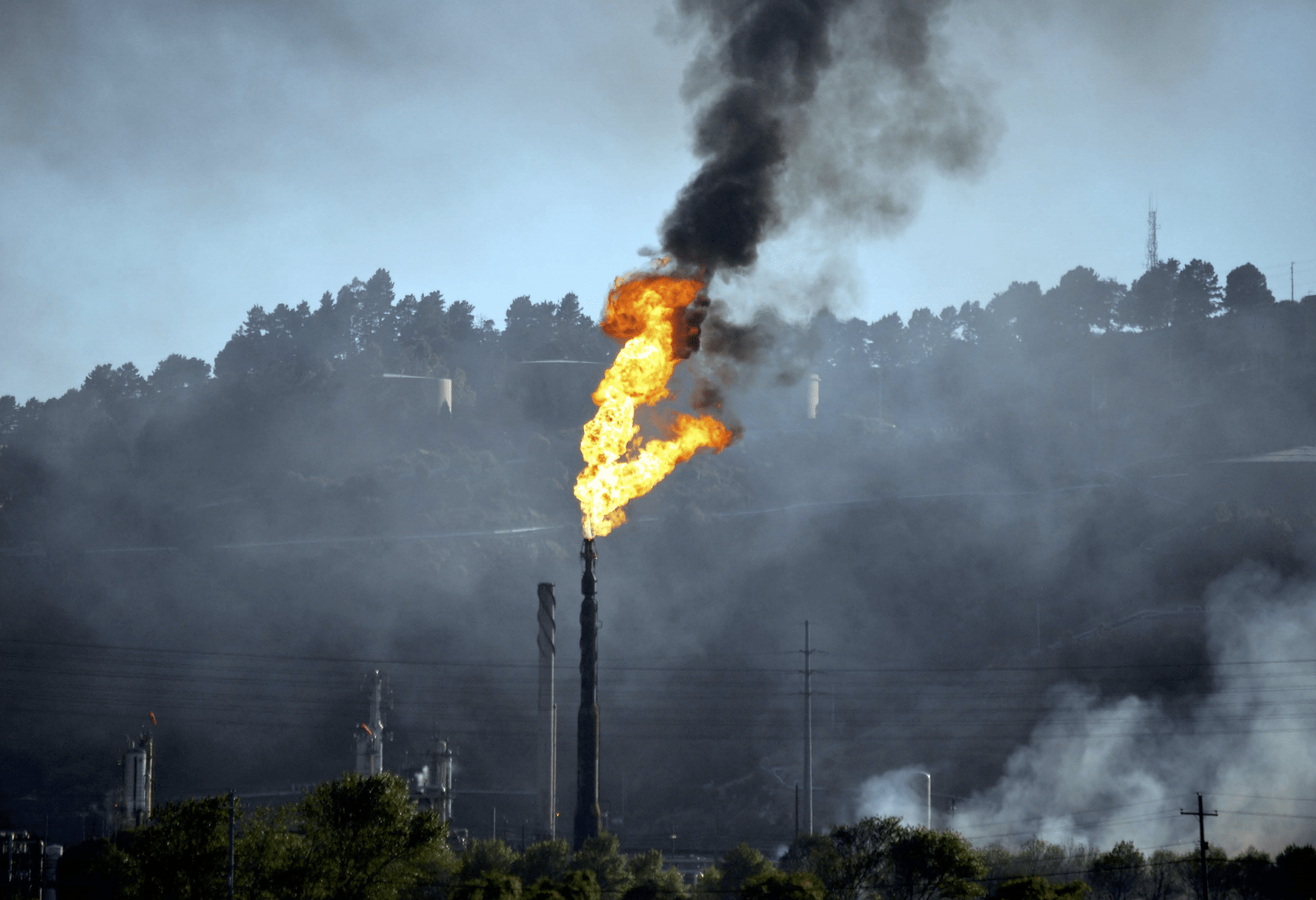 Fire coming out of a factory tower