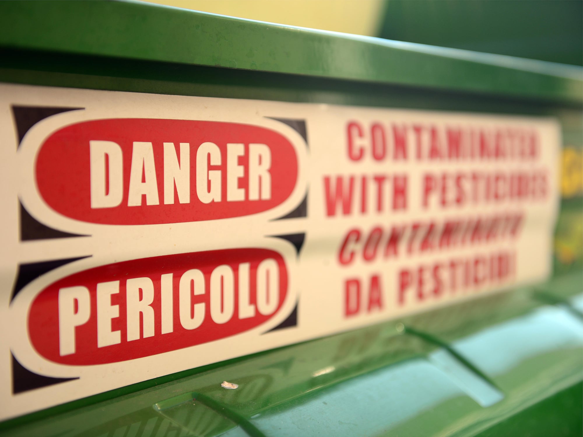 A danger label warning of pesticides