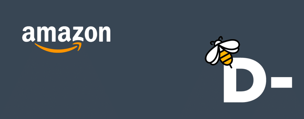 May contain Amazon logo and a bee with the letter D.