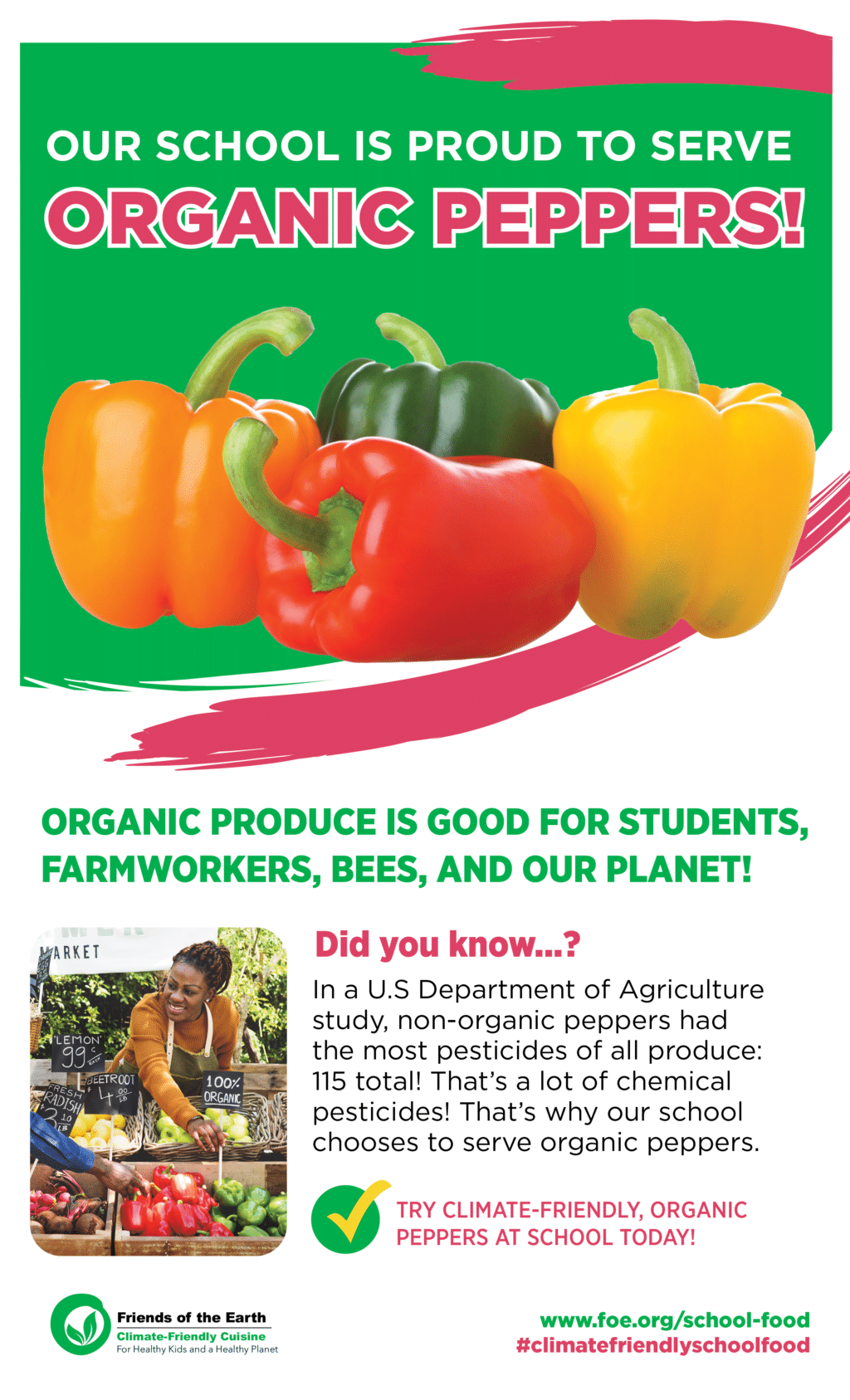 May contain four bell peppers and a person at a market stall.