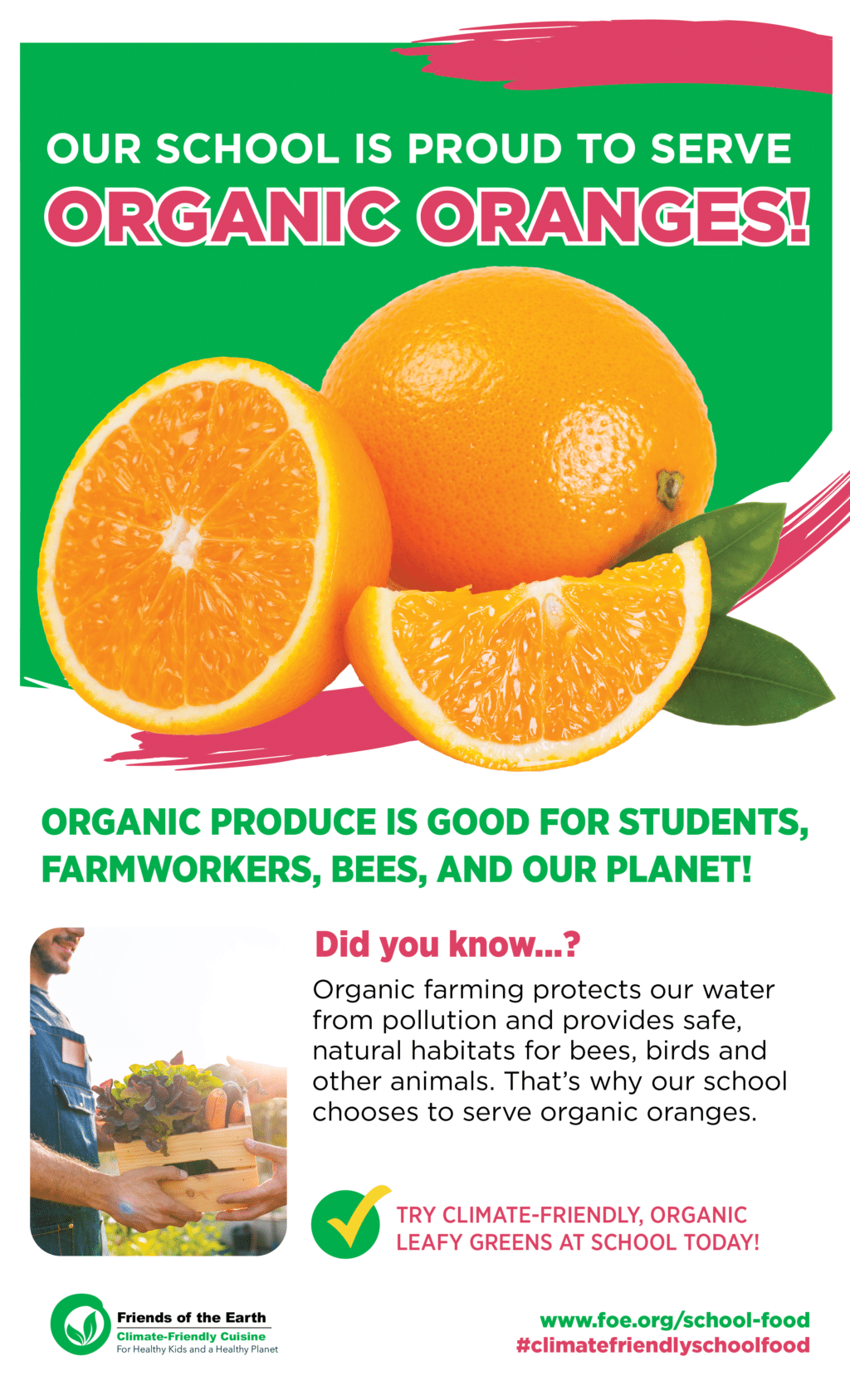 May contain three oranges and text about organic produce.