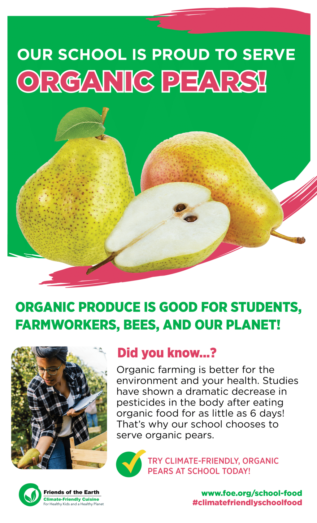 May contain a person in a orchard holding a pear by a crate of pears.