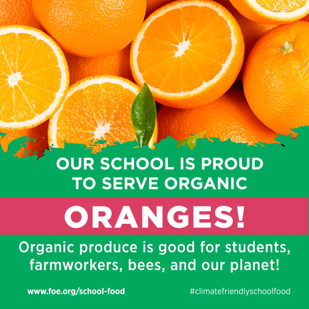 May contain oranges and text about organic produce.
