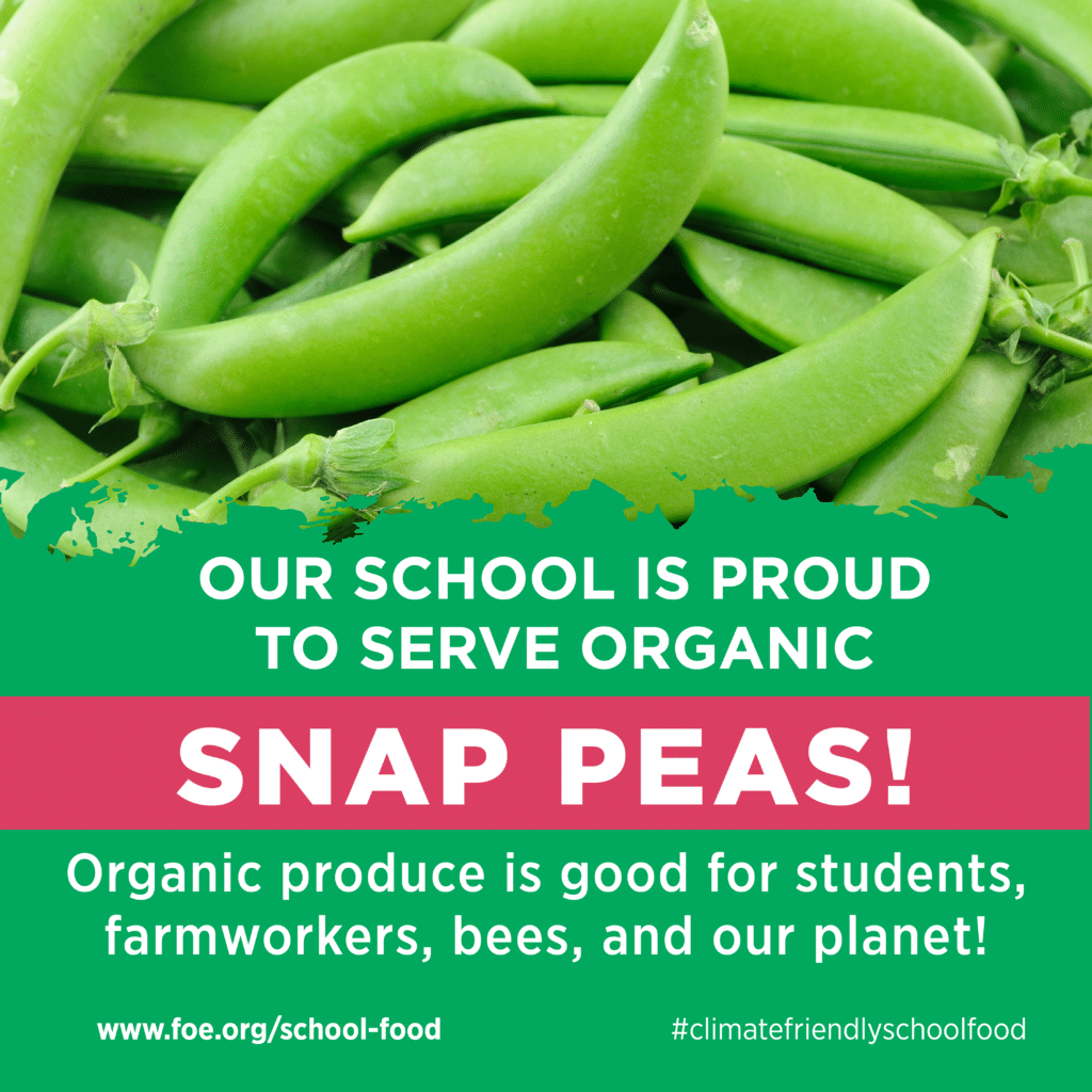 May contain a pile of snap peas with text about organic food.