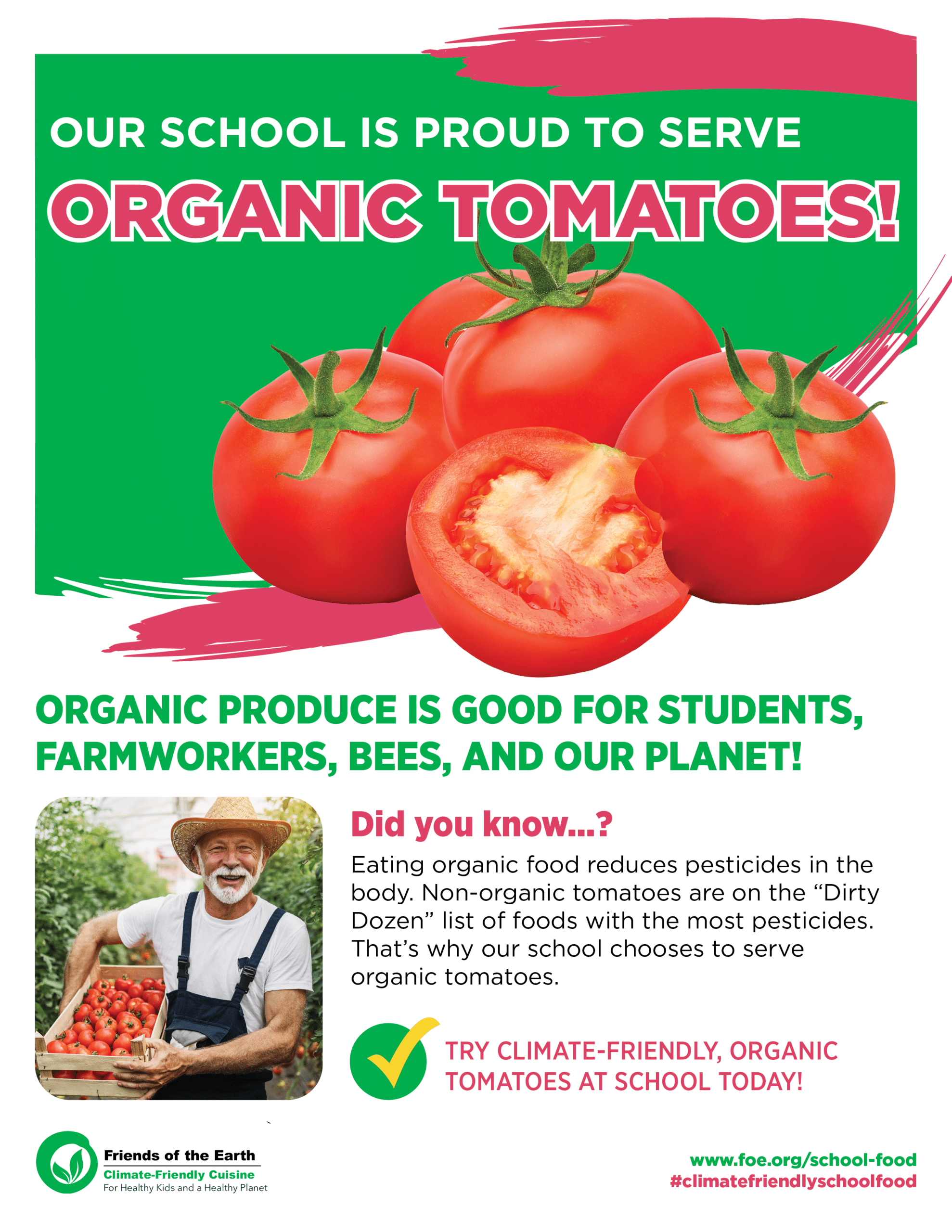 May contain a person holding a crate of organic tomatoes.