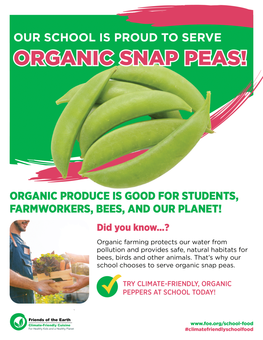 May contain a pile of snap peas and a person holding a box of vegetables.