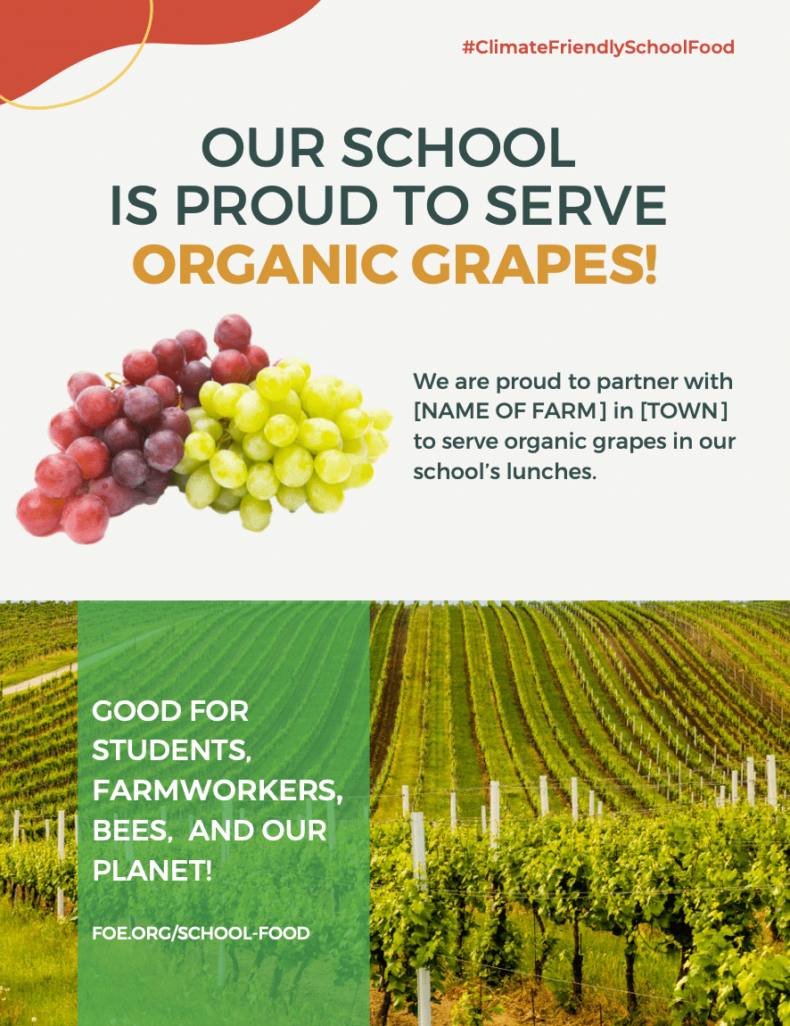 May contain red and green grapes with text about organic grapes.