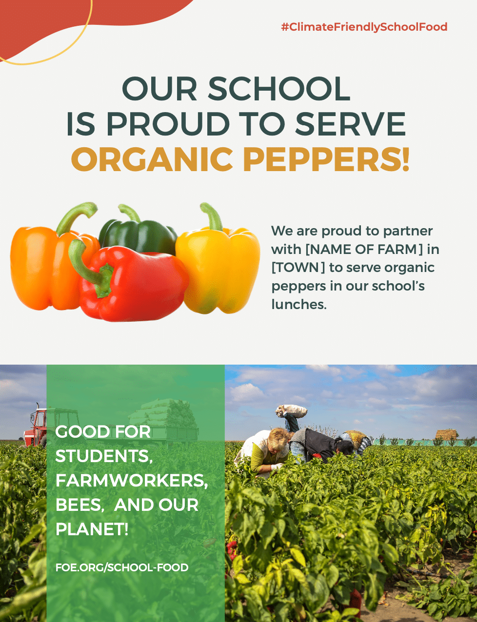 May contain four bell peppers and text about organic peppers.