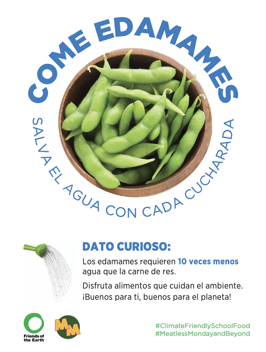 May contain a bowl of edamames with text about saving water.