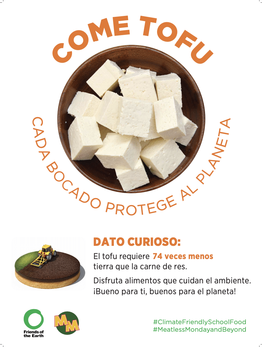 May contain a bowl of cubed tofu with text and an illustration of a tractor.