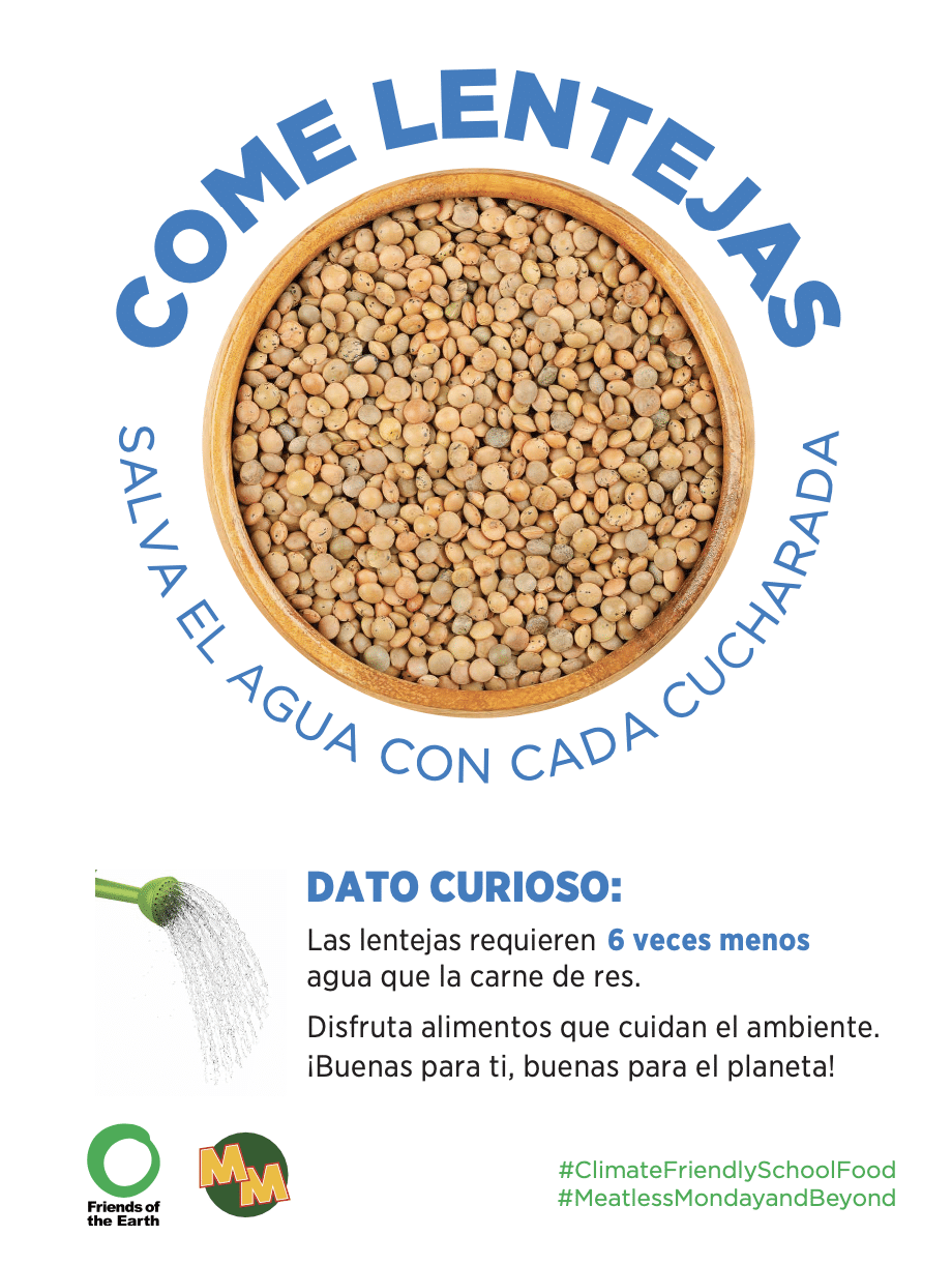 May contain a bowl of lentils with text in Spanish.
