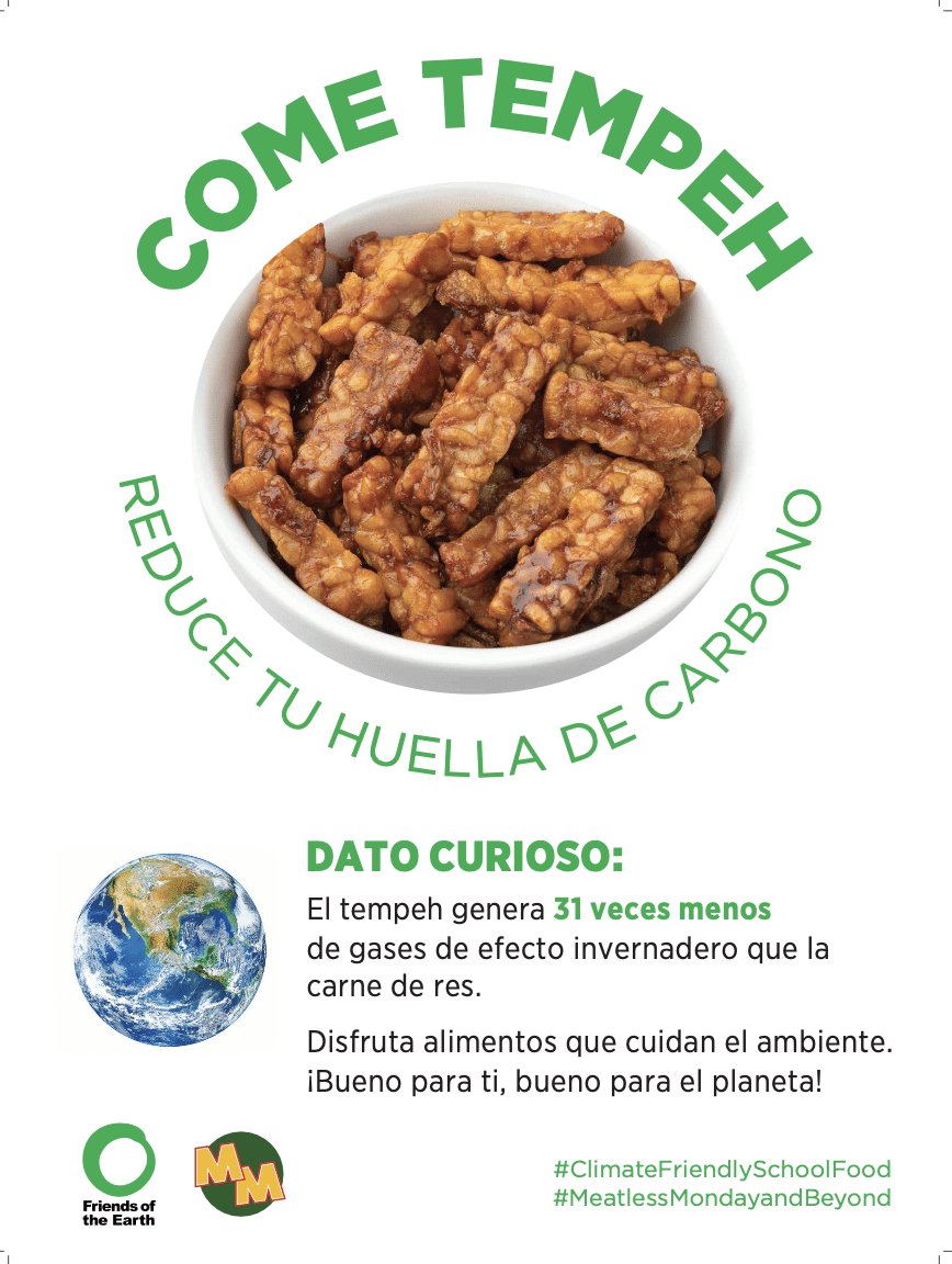 May contain a bowl of tempeh with text about climate change.
