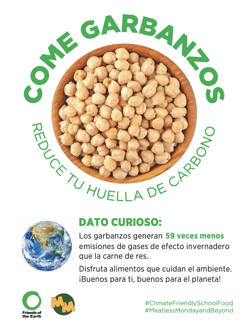 May contain a bowl of chickpeas with text about reducing carbon footprint.