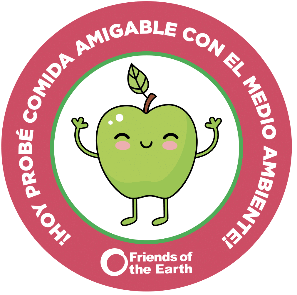 May contain a cute apple character in a circle logo.