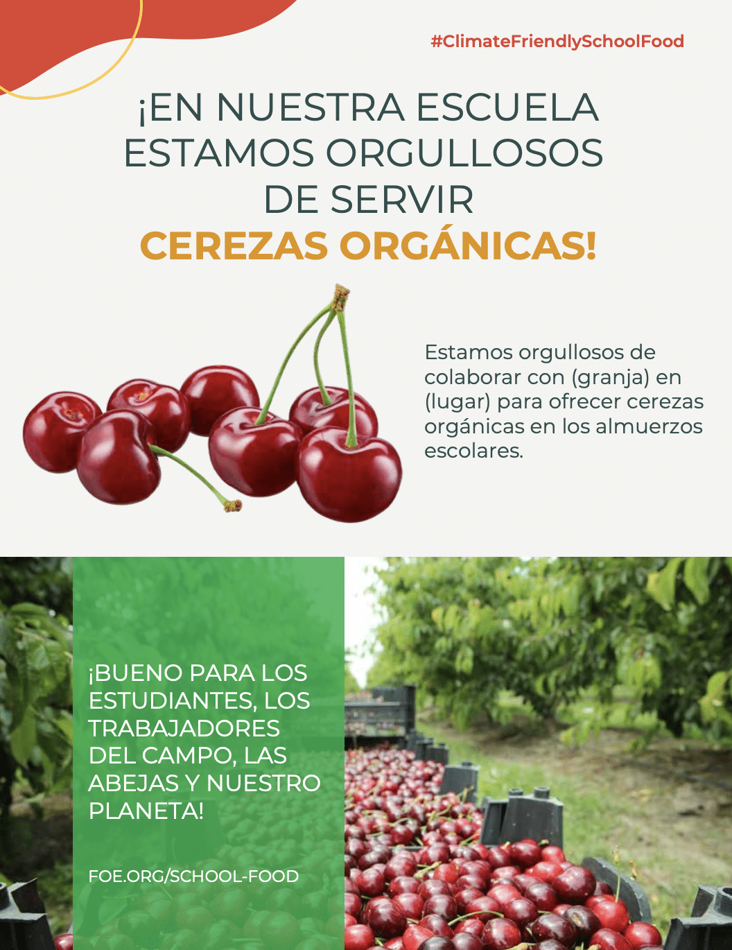 May contain cherries and text about organic school food.