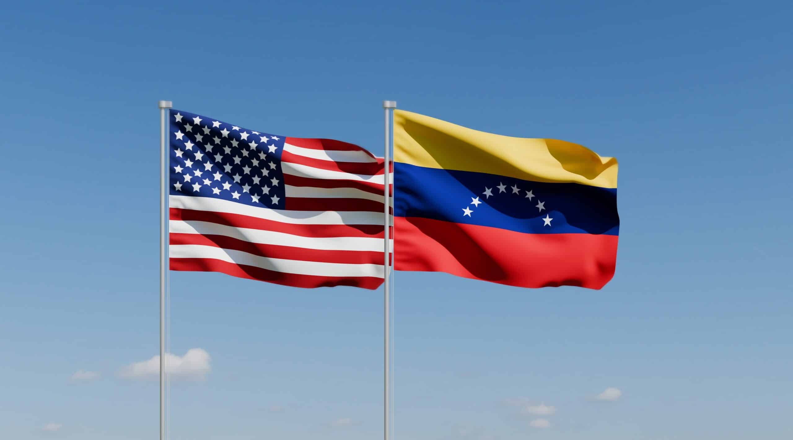 May contain the flags of the USA and Venezuela waving in the sky.