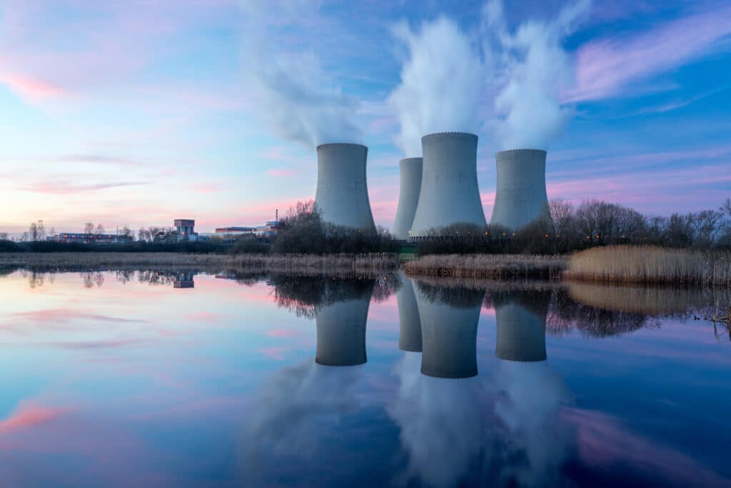 May contain four cooling towers with steam.
