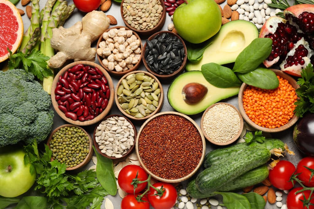 May contain various healthy foods like fruits, vegetables, legumes, and nuts.