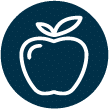 May contain a white apple outline on a dark blue circle.